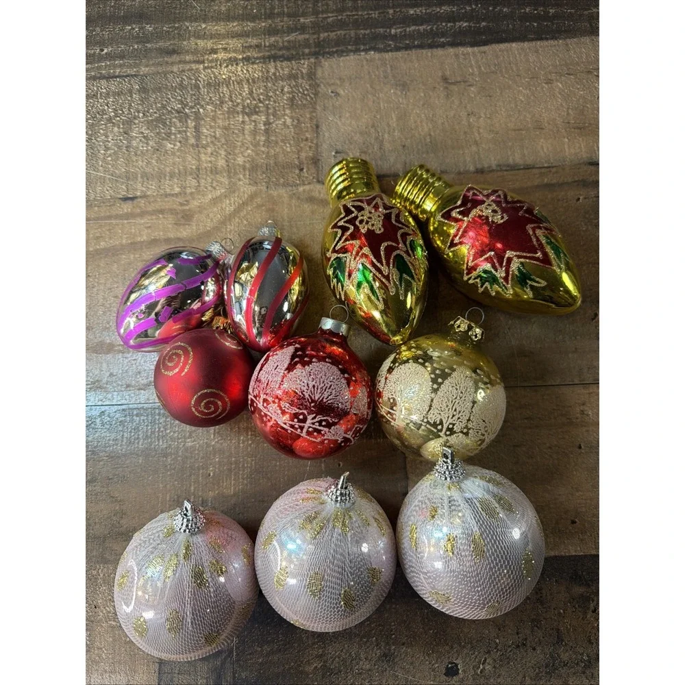 Mid-Century Mixed Retro Christmas Ornaments Lot – 10 Pieces Vintage